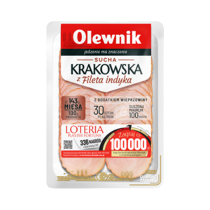 Sucha krakowska z fileta indyka z dodatkiem wieprzowiny 90g Olewnik
